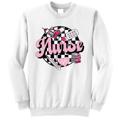 Checkered Retro Nurse School For Women Nursing Groovy Nurse Sweatshirt