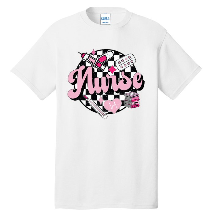 Checkered Retro Nurse School For Women Nursing Groovy Nurse Tall T-Shirt