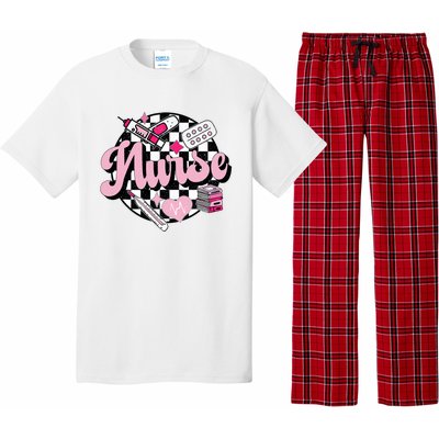 Checkered Retro Nurse School For Women Nursing Groovy Nurse Pajama Set