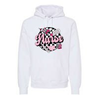 Checkered Retro Nurse School For Women Nursing Groovy Nurse Premium Hoodie