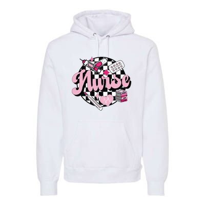 Checkered Retro Nurse School For Women Nursing Groovy Nurse Premium Hoodie