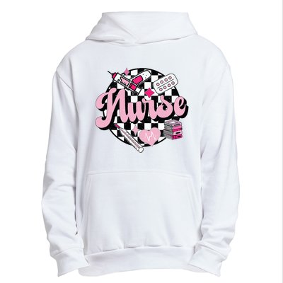 Checkered Retro Nurse School For Women Nursing Groovy Nurse Urban Pullover Hoodie