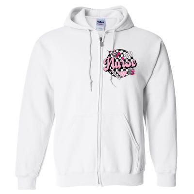 Checkered Retro Nurse School For Women Nursing Groovy Nurse Full Zip Hoodie