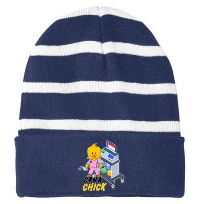 CRNA Chick Nurse Anesthetist Striped Beanie with Solid Band