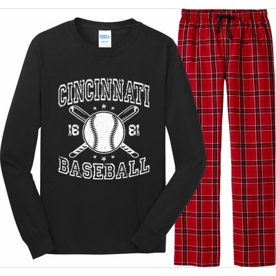 Cincinnati Retro Ohio Vintage Baseball Pride US State Long Sleeve Pajama Set