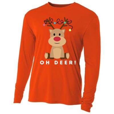 Christmas Reindeer Oh Deer Christmas Lights Gift Cooling Performance Long Sleeve Crew