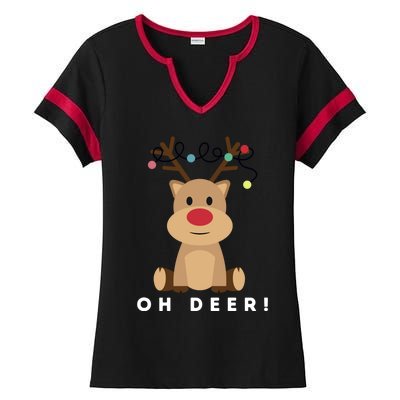 Christmas Reindeer Oh Deer Christmas Lights Gift Ladies Halftime Notch Neck Tee