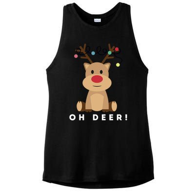 Christmas Reindeer Oh Deer Christmas Lights Gift Ladies PosiCharge Tri-Blend Wicking Tank