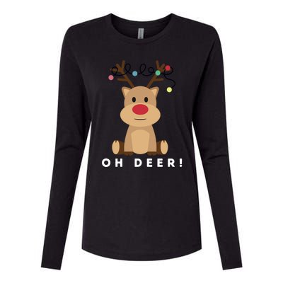 Christmas Reindeer Oh Deer Christmas Lights Gift Womens Cotton Relaxed Long Sleeve T-Shirt