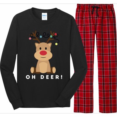 Christmas Reindeer Oh Deer Christmas Lights Gift Long Sleeve Pajama Set