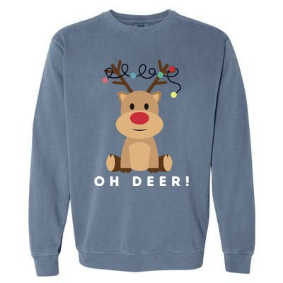 Christmas Reindeer Oh Deer Christmas Lights Gift Garment-Dyed Sweatshirt