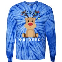 Christmas Reindeer Oh Deer Christmas Lights Gift Tie-Dye Long Sleeve Shirt