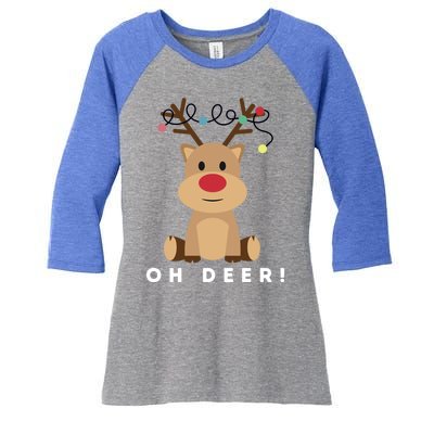 Christmas Reindeer Oh Deer Christmas Lights Gift Women's Tri-Blend 3/4-Sleeve Raglan Shirt