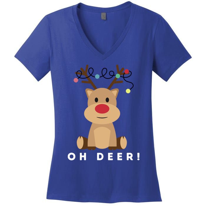 Christmas Reindeer Oh Deer Christmas Lights Gift Women's V-Neck T-Shirt