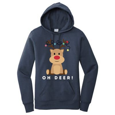 Christmas Reindeer Oh Deer Christmas Lights Gift Women's Pullover Hoodie