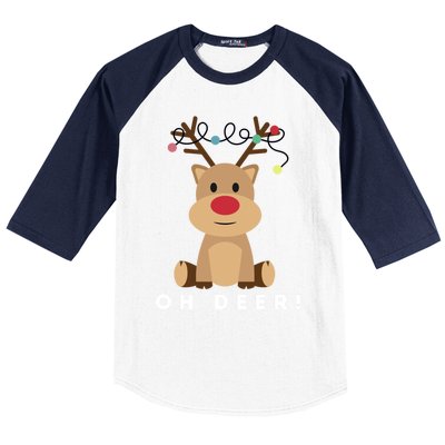 Christmas Reindeer Oh Deer Christmas Lights Gift Baseball Sleeve Shirt