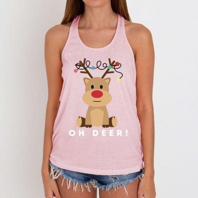 Christmas Reindeer Oh Deer Christmas Lights Gift Women's Knotted Racerback Tank