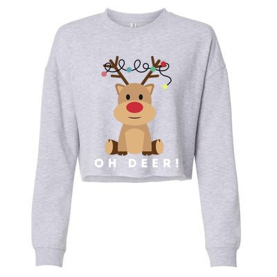 Christmas Reindeer Oh Deer Christmas Lights Gift Cropped Pullover Crew