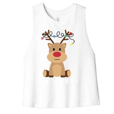 Christmas Reindeer Oh Deer Christmas Lights Gift Women's Racerback Cropped Tank