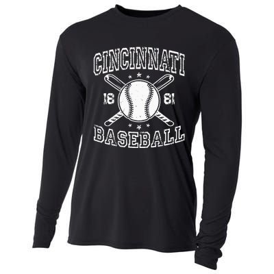 Cincinnati Retro Ohio Vintage Baseball Pride US State Cooling Performance Long Sleeve Crew