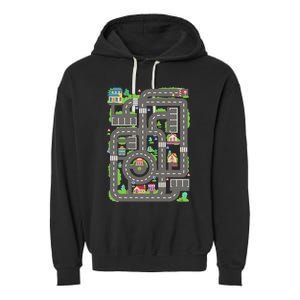 Car Road On Dad Back Fathers Day Play With Son Garment-Dyed Fleece Hoodie