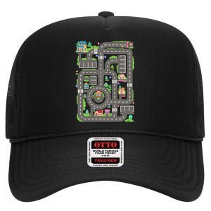 Car Road On Dad Back Fathers Day Play With Son High Crown Mesh Back Trucker Hat