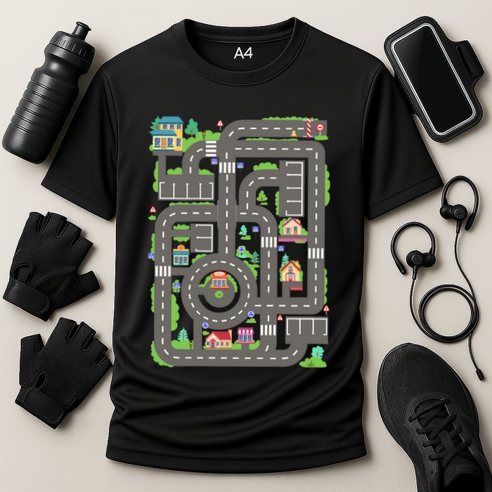 Car Road On Dad Back Fathers Day Play With Son Cooling Performance Crew T-Shirt