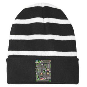 Car Road On Dad Back Fathers Day Play With Son Striped Beanie with Solid Band