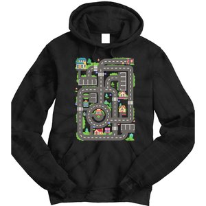 Car Road On Dad Back Fathers Day Play With Son Tie Dye Hoodie