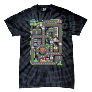 Car Road On Dad Back Fathers Day Play With Son Tie-Dye T-Shirt