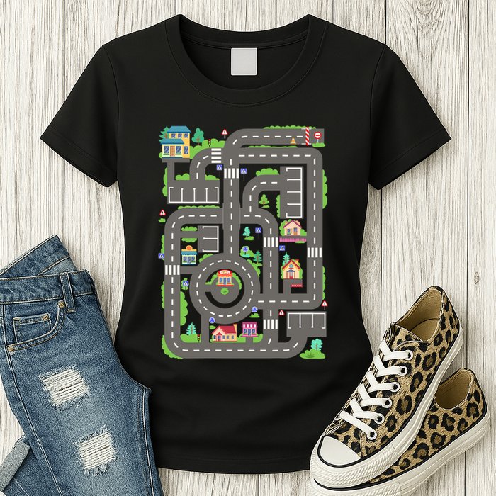 Car Road On Dad Back Fathers Day Play With Son Womens T-Shirt