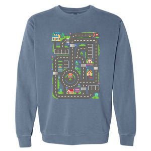 Car Road On Dad Back Fathers Day Play With Son Garment-Dyed Sweatshirt