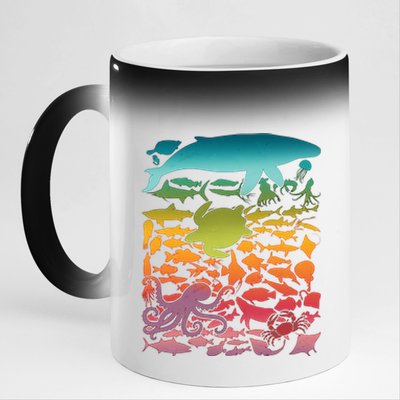 Cool Rainbow Ocean Sea Life 11oz Black Color Changing Mug