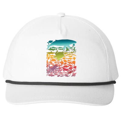 Cool Rainbow Ocean Sea Life Snapback Five-Panel Rope Hat