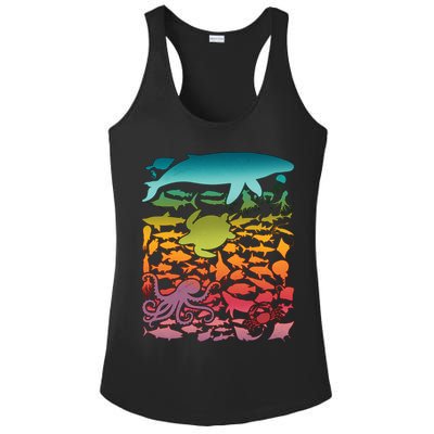 Cool Rainbow Ocean Sea Life Ladies PosiCharge Competitor Racerback Tank