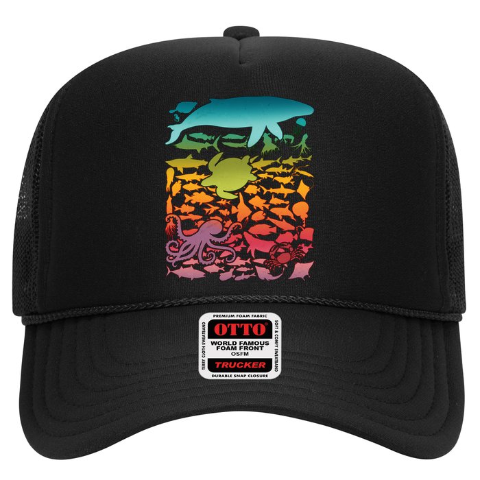 Cool Rainbow Ocean Sea Life Trucker Hat