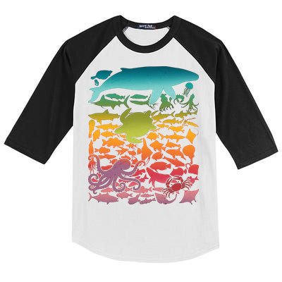 Cool Rainbow Ocean Sea Life Kids Colorblock Raglan Jersey