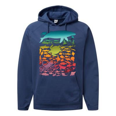 Cool Rainbow Ocean Sea Life Performance Fleece Hoodie