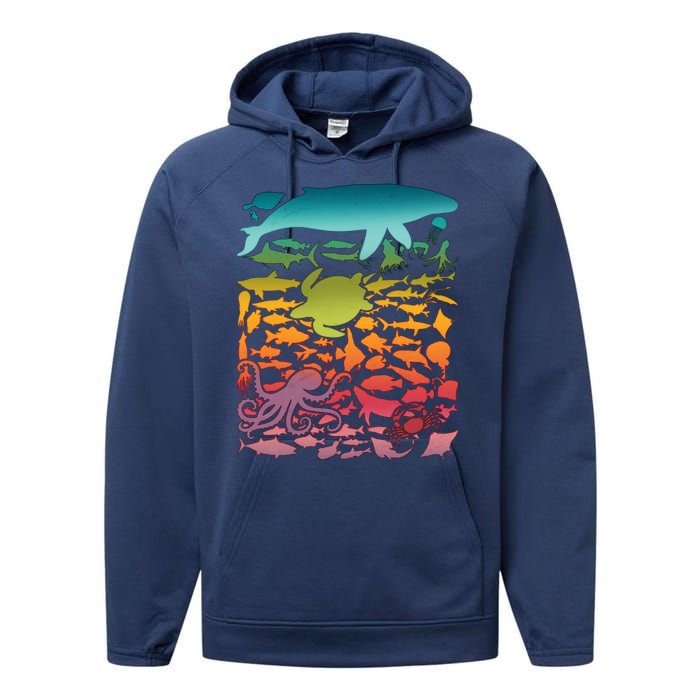 Cool Rainbow Ocean Sea Life Performance Fleece Hoodie