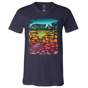 Cool Rainbow Ocean Sea Life V-Neck T-Shirt