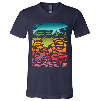 Cool Rainbow Ocean Sea Life V-Neck T-Shirt