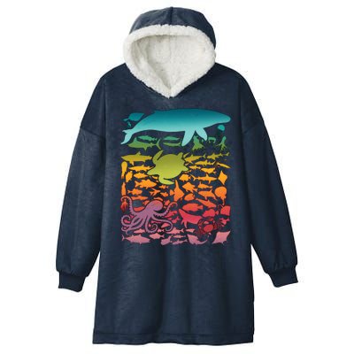 Cool Rainbow Ocean Sea Life Hooded Wearable Blanket