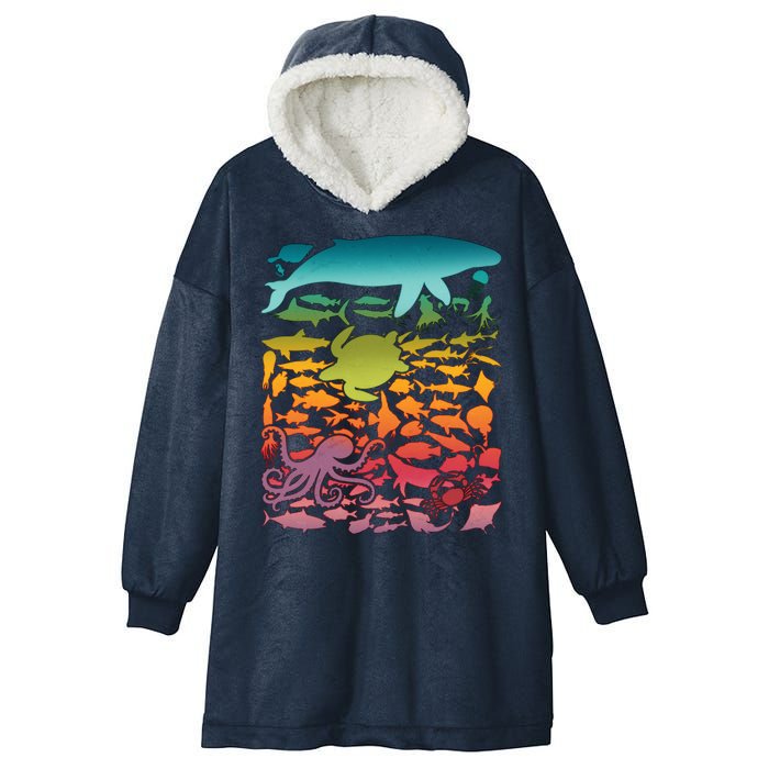 Cool Rainbow Ocean Sea Life Hooded Wearable Blanket