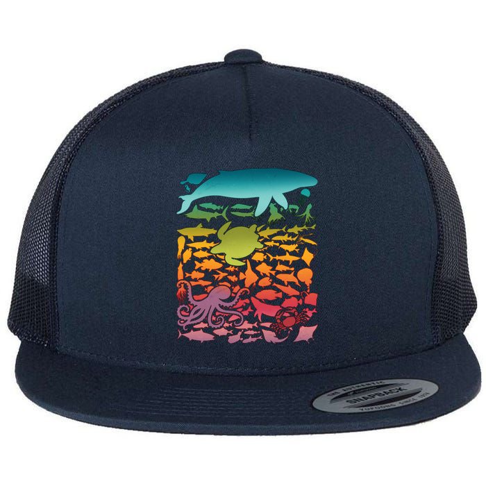 Cool Rainbow Ocean Sea Life Flat Bill Trucker Hat