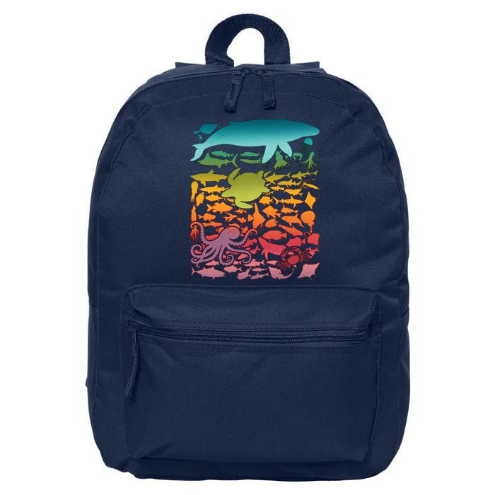 Cool Rainbow Ocean Sea Life 16 in Basic Backpack