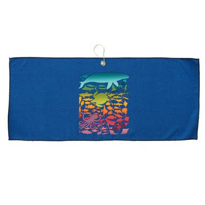 Cool Rainbow Ocean Sea Life Large Microfiber Waffle Golf Towel