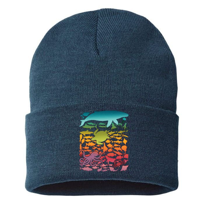 Cool Rainbow Ocean Sea Life Sustainable Knit Beanie