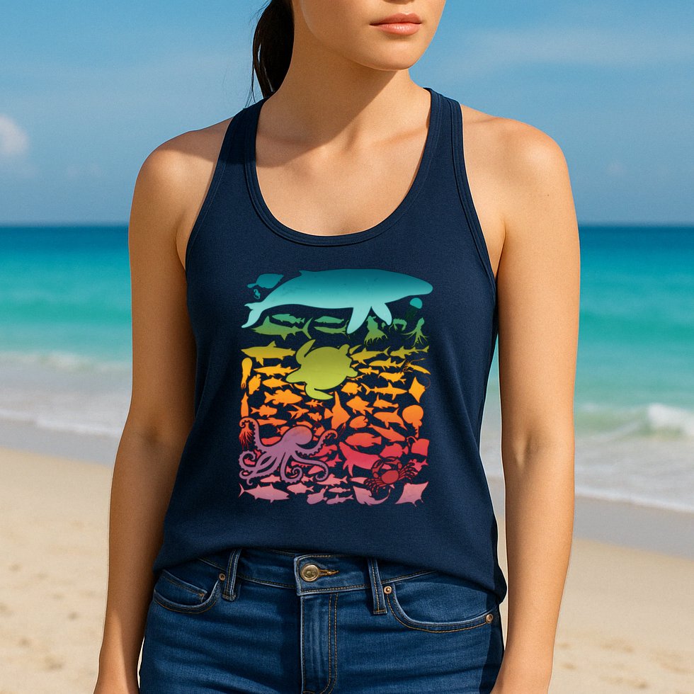 Cool Rainbow Ocean Sea Life Womens Tank Top