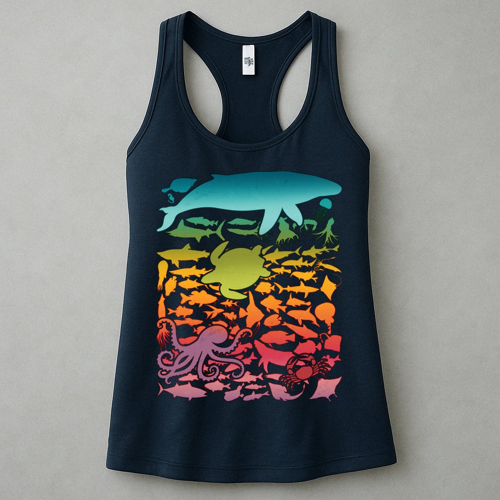 Cool Rainbow Ocean Sea Life Womens Tank Top