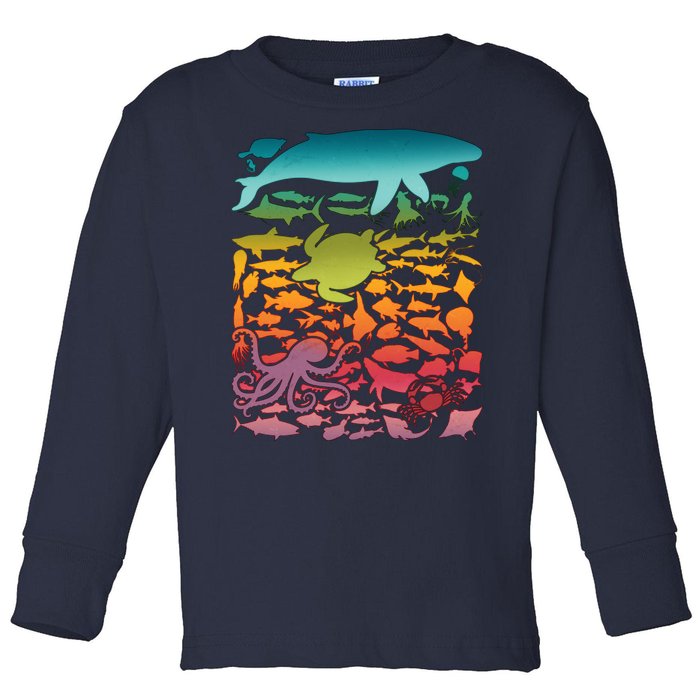 Cool Rainbow Ocean Sea Life Toddler Long Sleeve Shirt